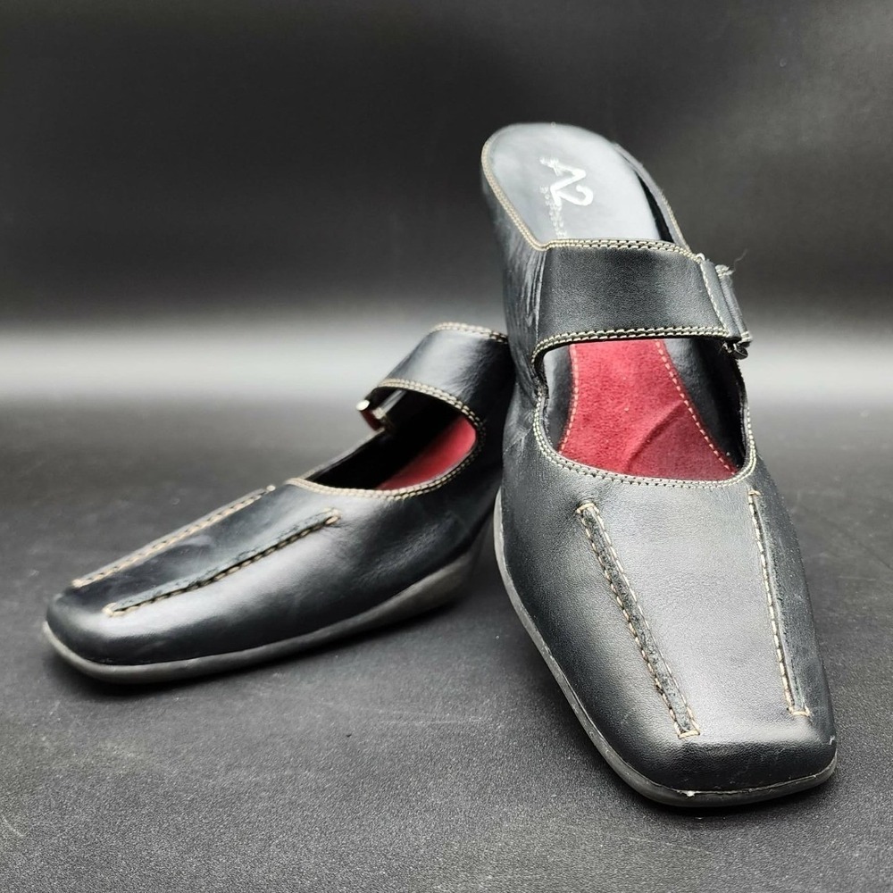 A2 by Aerosoles Mary Jane Mule Womens 7.5 Black Square Toe Block Heel Comfort
